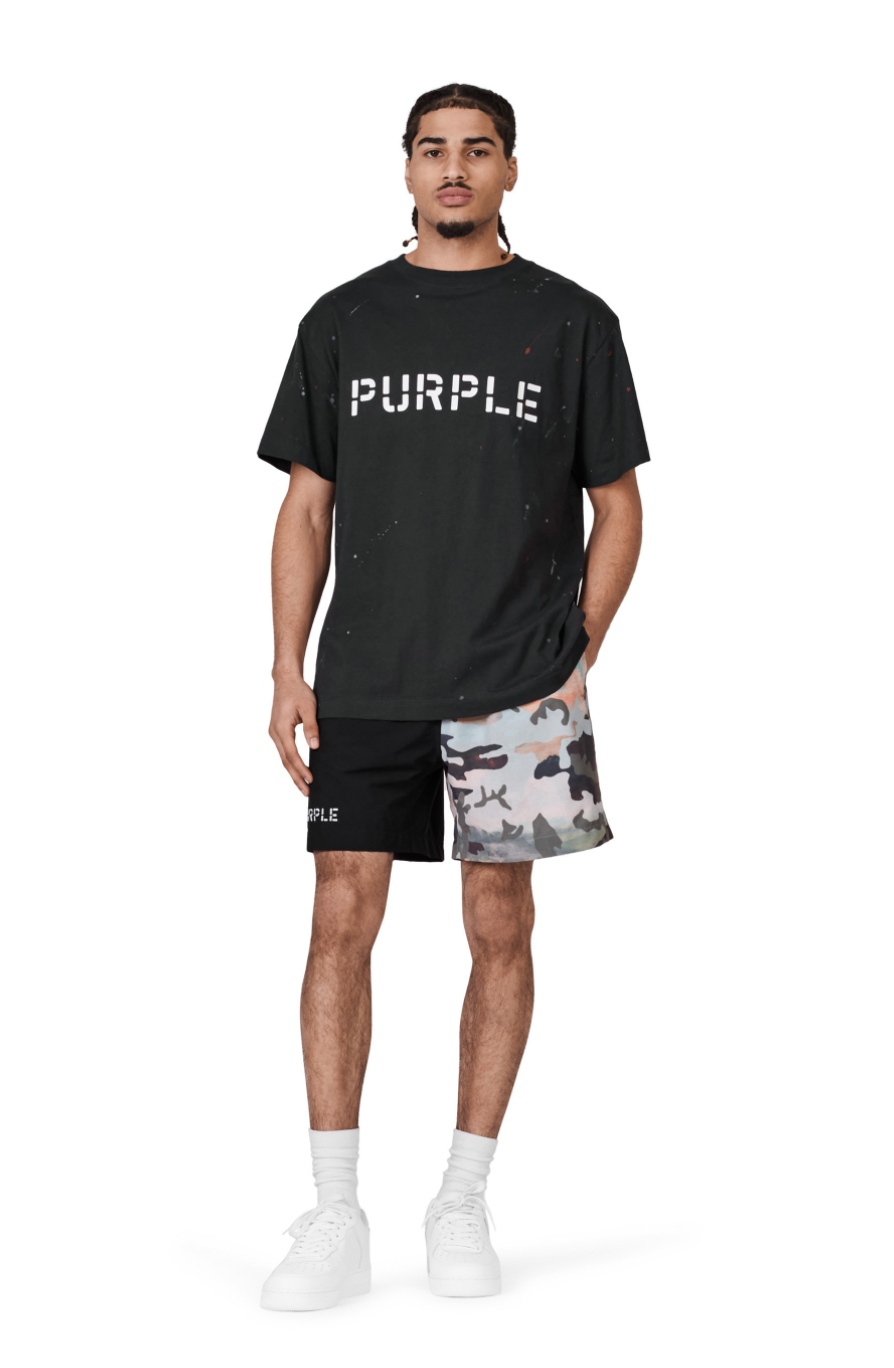 Purple Brand Black/impressionist Camo Color Block Swim Shorts