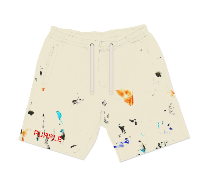 Purple Brand French Terry Cream W/paint Stencil Shorts