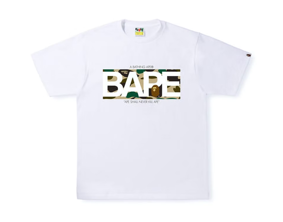 BAPE 1st Camo BAPE Logo Tee White Yellow