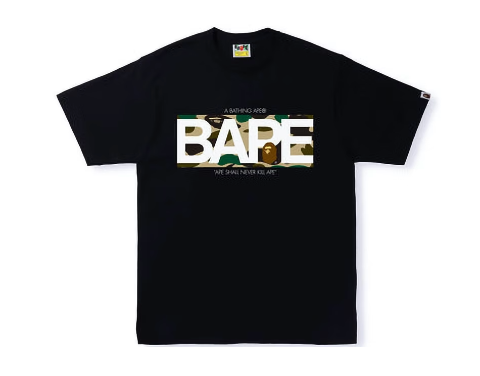 BAPE 1st Camo BAPE Logo Tee Black Yellow