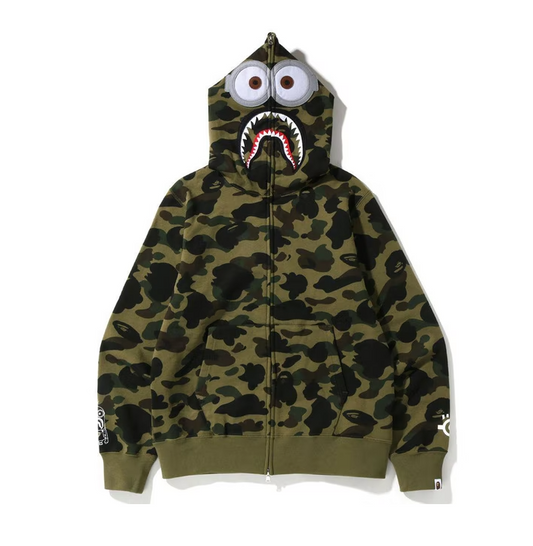 BAPE x Minions 1st Camo Shark Full Zip Hoodie Green