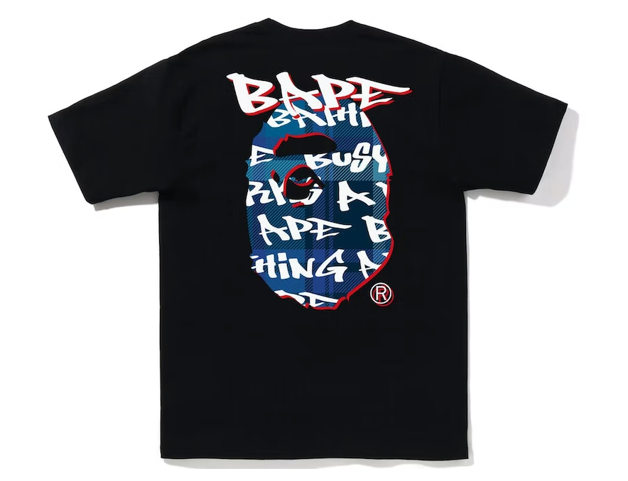 BAPE Graffiti Check Ape Head Tee Black Blue