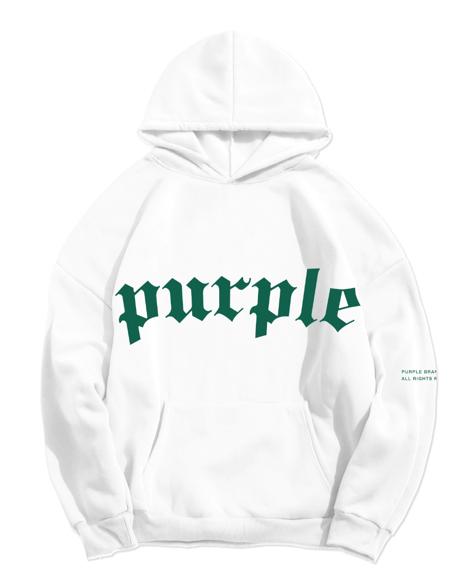 Purple Brand French Terry Po Hoody Gothic Arch Brilliant White