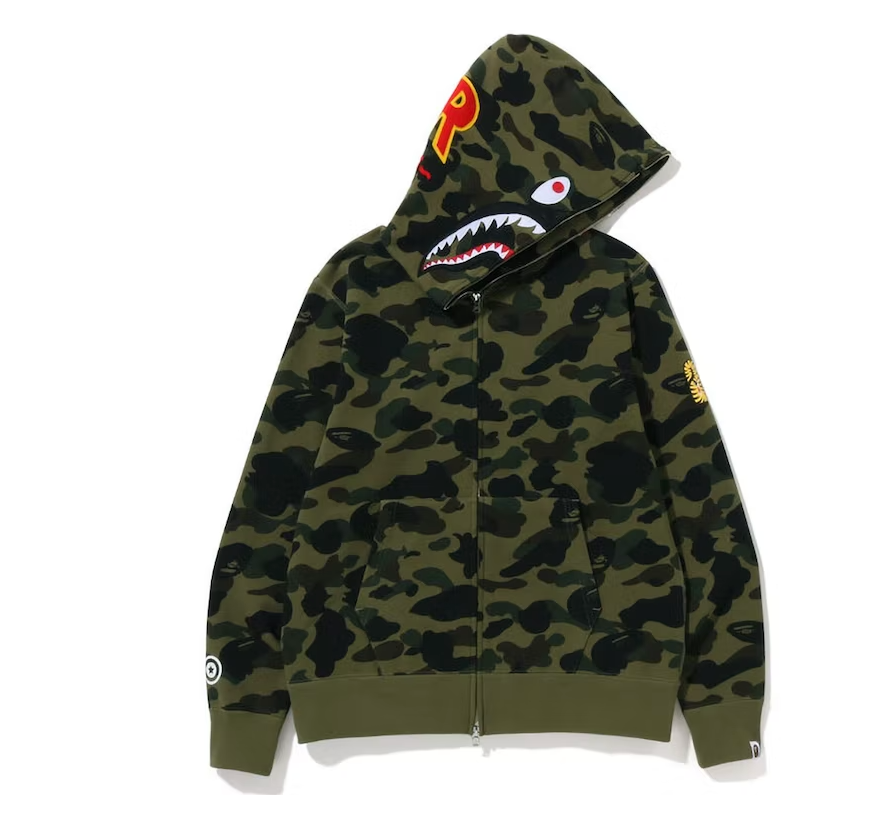 BAPE PONR 1St Camo Shark Full Zip Hoodie Green – Upper Level 916