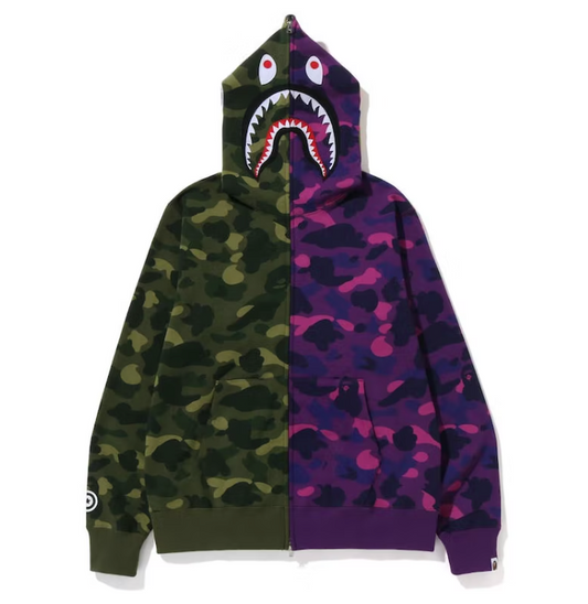 BAPE Color Camo Shark Full Zip Hoodie (FW22) Green Purple