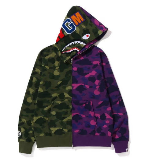 BAPE Color Camo Shark Full Zip Hoodie (FW22) Green Purple