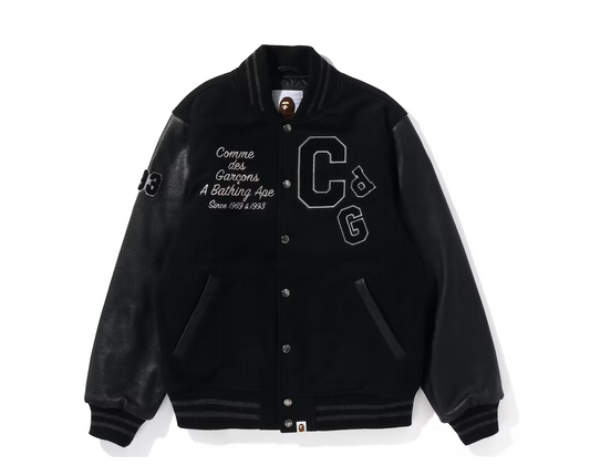 BAPE x Comme des Garcons Osaka Exclusive Varsity Jacket Black