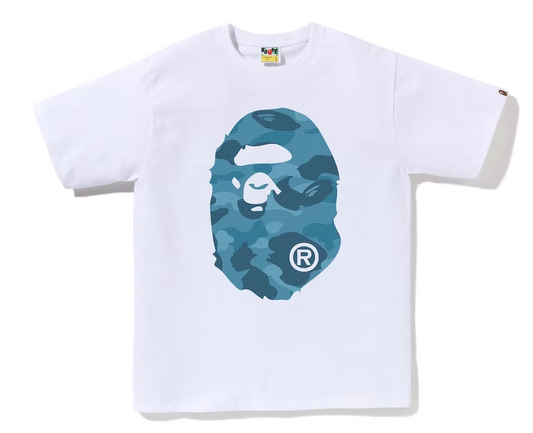 BAPE Honeycomb Camo Big Ape Head Tee White Blue