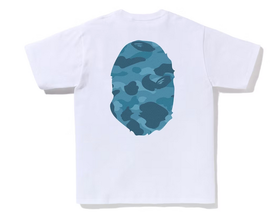 BAPE Honeycomb Camo Big Ape Head Tee White Blue