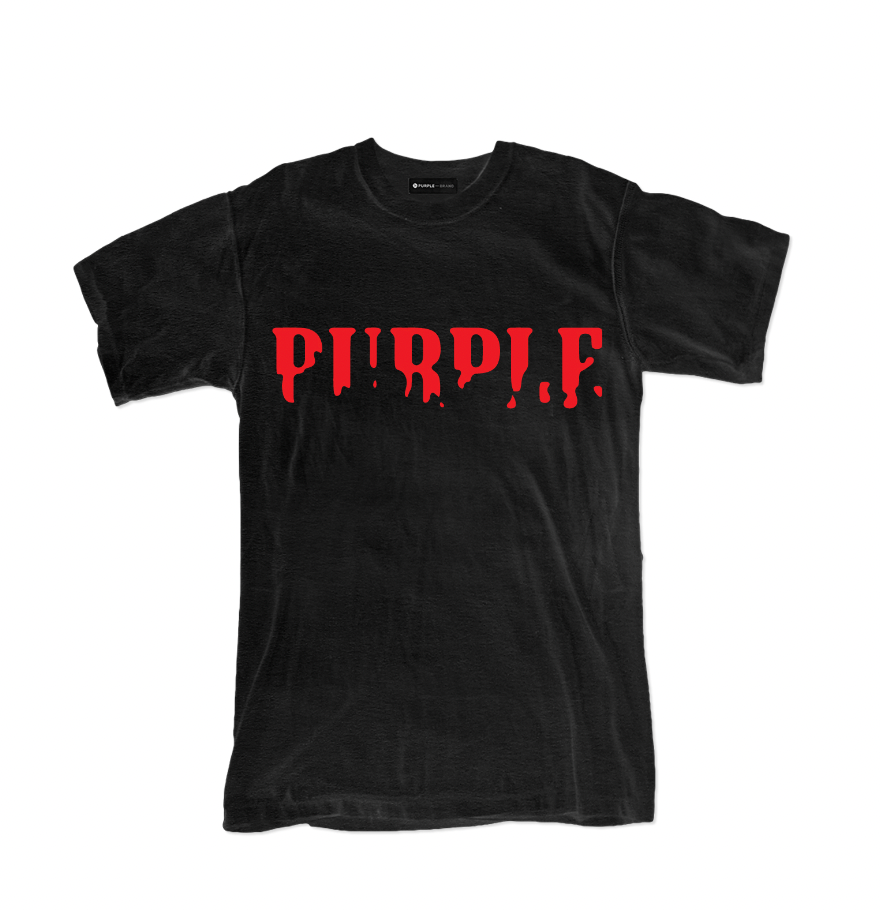 Purple Brand Textured Jersey Inside Out Tee Black With Red Text