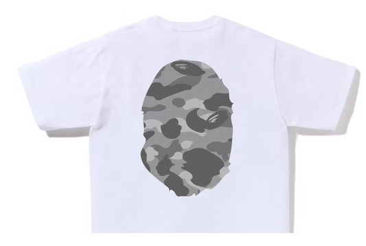 BAPE Honeycomb Camo Big Ape Head Tee White Grey