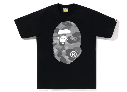 BAPE Honeycomb Camo Big Ape Head Tee Black Grey