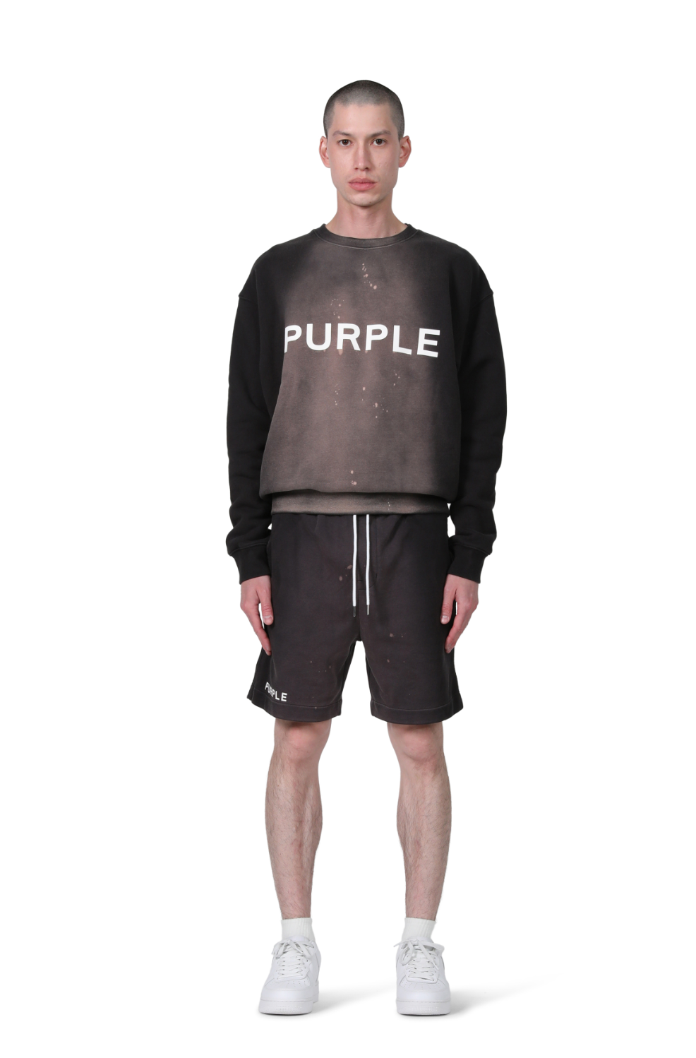 PURPLE BRAND FRENCH TERRY SHORT BLACK BEAUTY BLEACHED