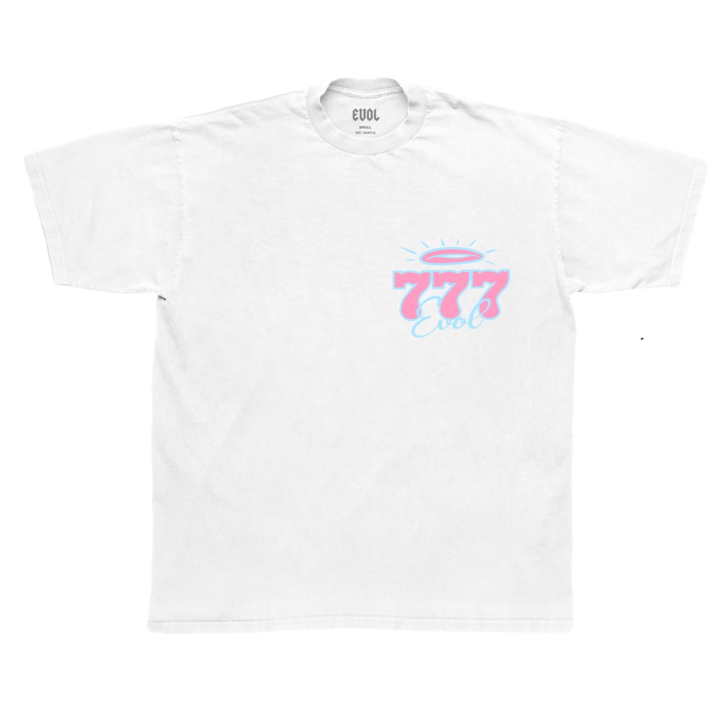 EVOL 777 Tee White Pink and Baby Blue