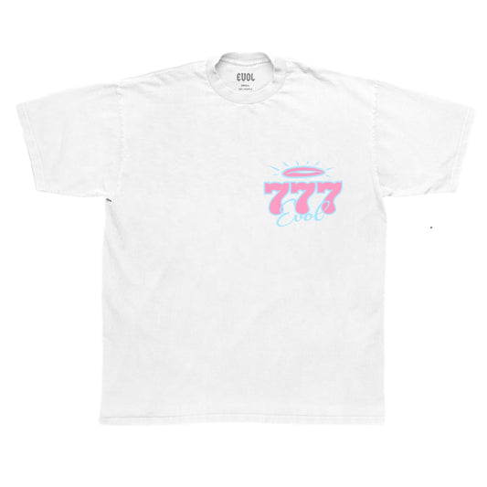 EVOL 777 Tee White Pink and Baby Blue