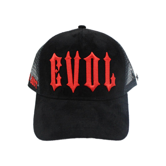 EVOL New Font Trucker Hat Black/Red (Suede Edition)