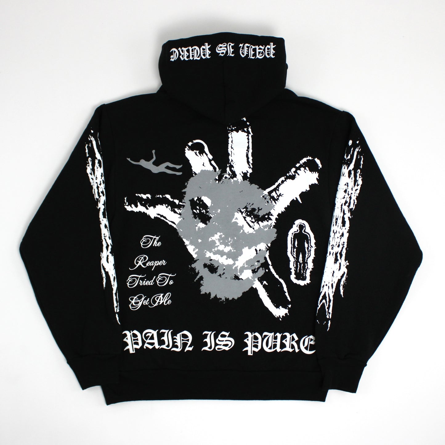 PAIN IS PURE THE REAPER ALMOST GOT ME HOODIE BLACK/WHITE