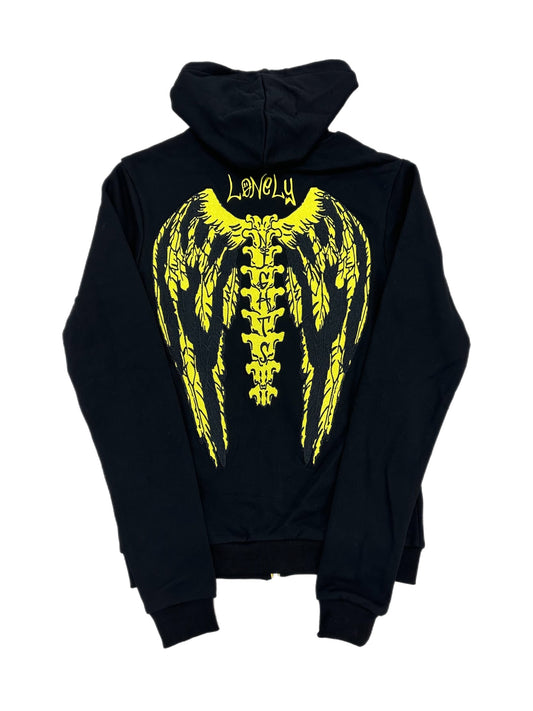 Lonely Nights Zip Up Hoodie Black/Yellow LNC