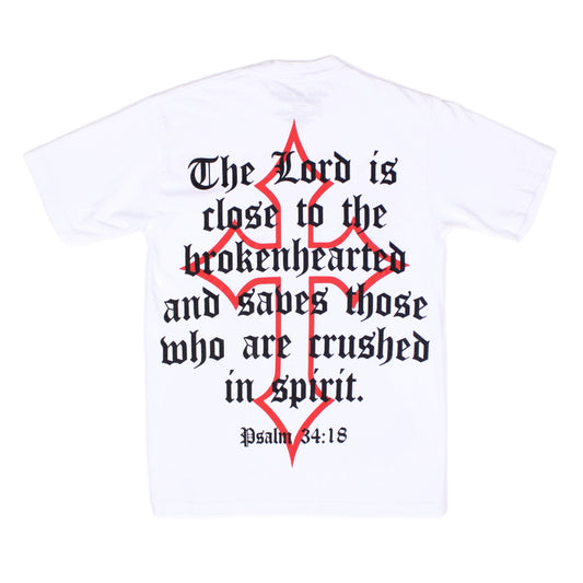 PAIN IS PURE JESUS PSALM 34:18 TEE WHITE/RED