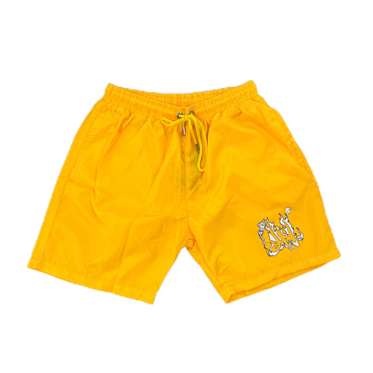 LONELY NIGHTS FLAME LOGO SHORTS YELLOW/WHITE