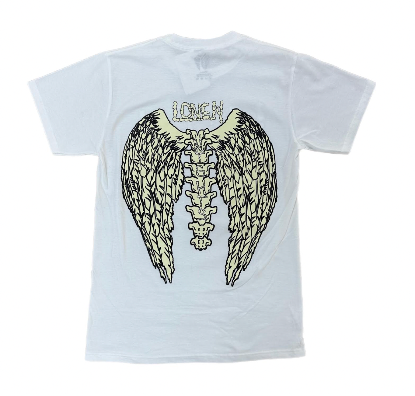 LONELY NIGHTS BONE LETTERS WINGS TEE WHITE