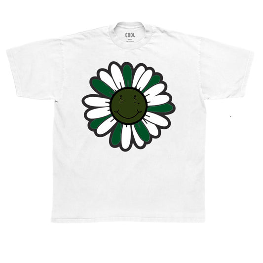 EVOL F*CK PEACE FLOWER TEE WHITE AND GREEN