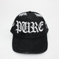 PAIN IS PURE 'PURE' LOGO NEEDLE REPAIR TRUCKER HAT BLACK/WHITE (LIMITED)