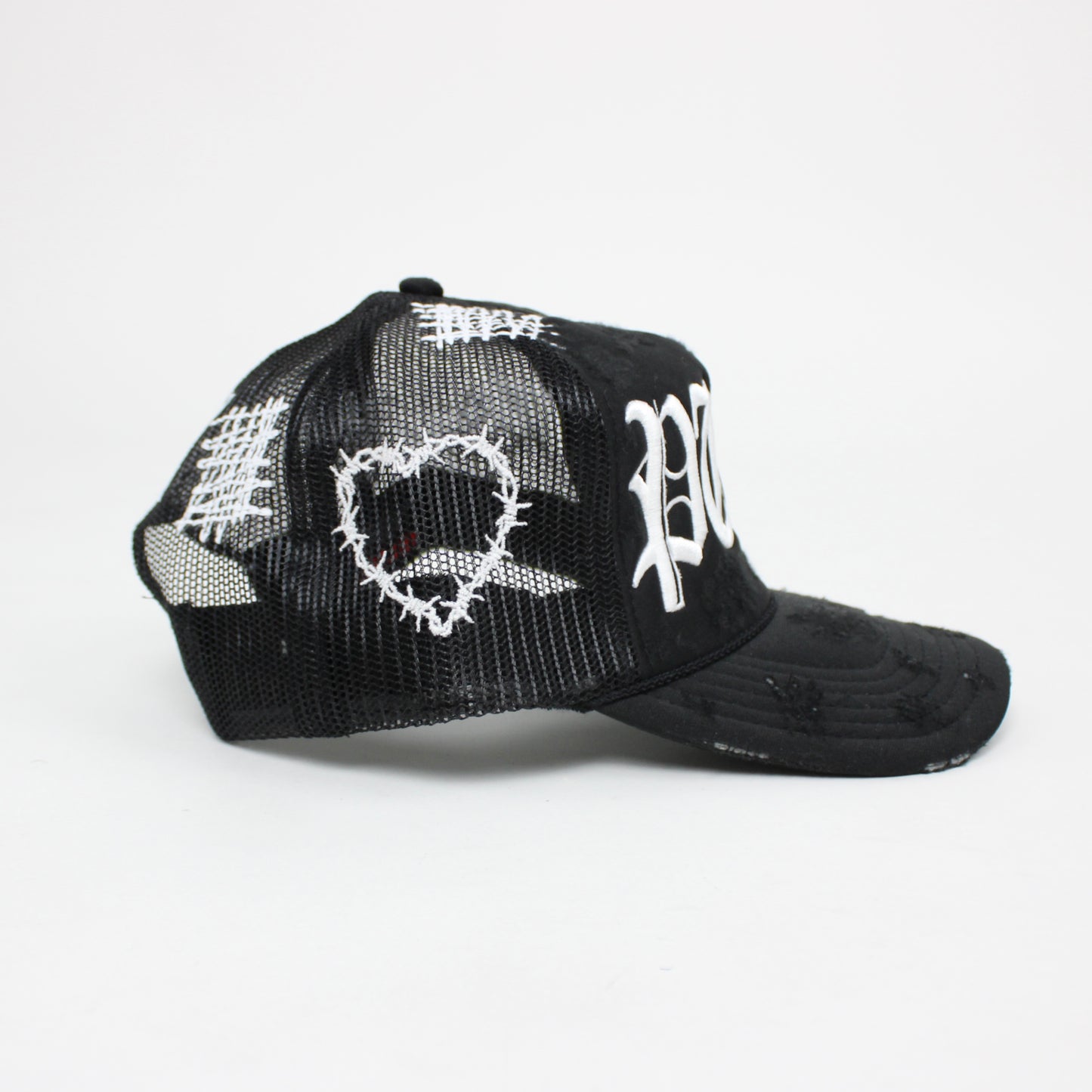 PAIN IS PURE 'PURE' LOGO NEEDLE REPAIR TRUCKER HAT BLACK/WHITE (LIMITED)