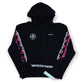 Off white black hoodie with pink spray paint hoodie