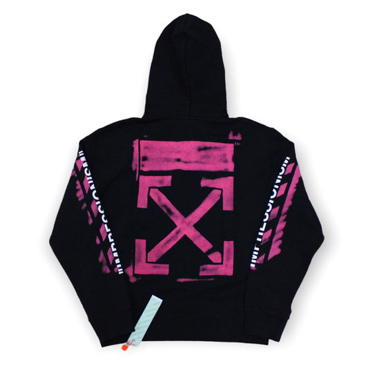 Off white black hoodie with pink spray paint hoodie