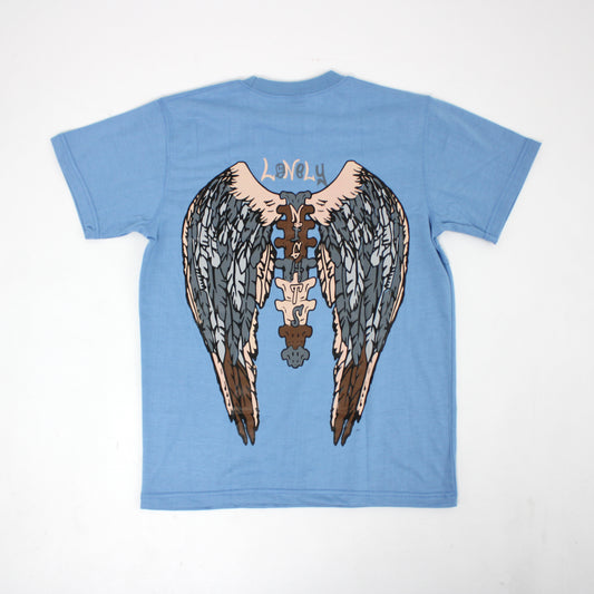 Lonely Nights Circle Logo Wings Tee Blue/Cream/Grey