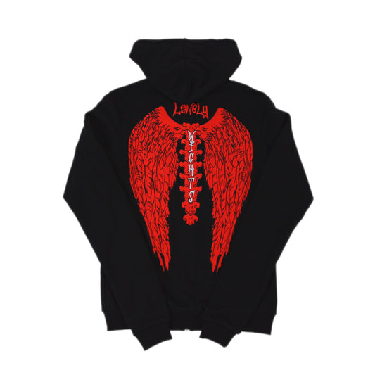Lonely Nights Classic Hoodie Black and Red
