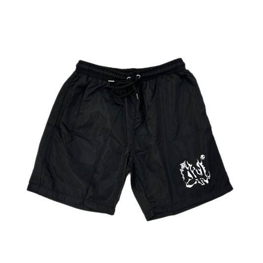 LONELY NIGHTS FLAME LOGO SHORTS BLACK/WHITE