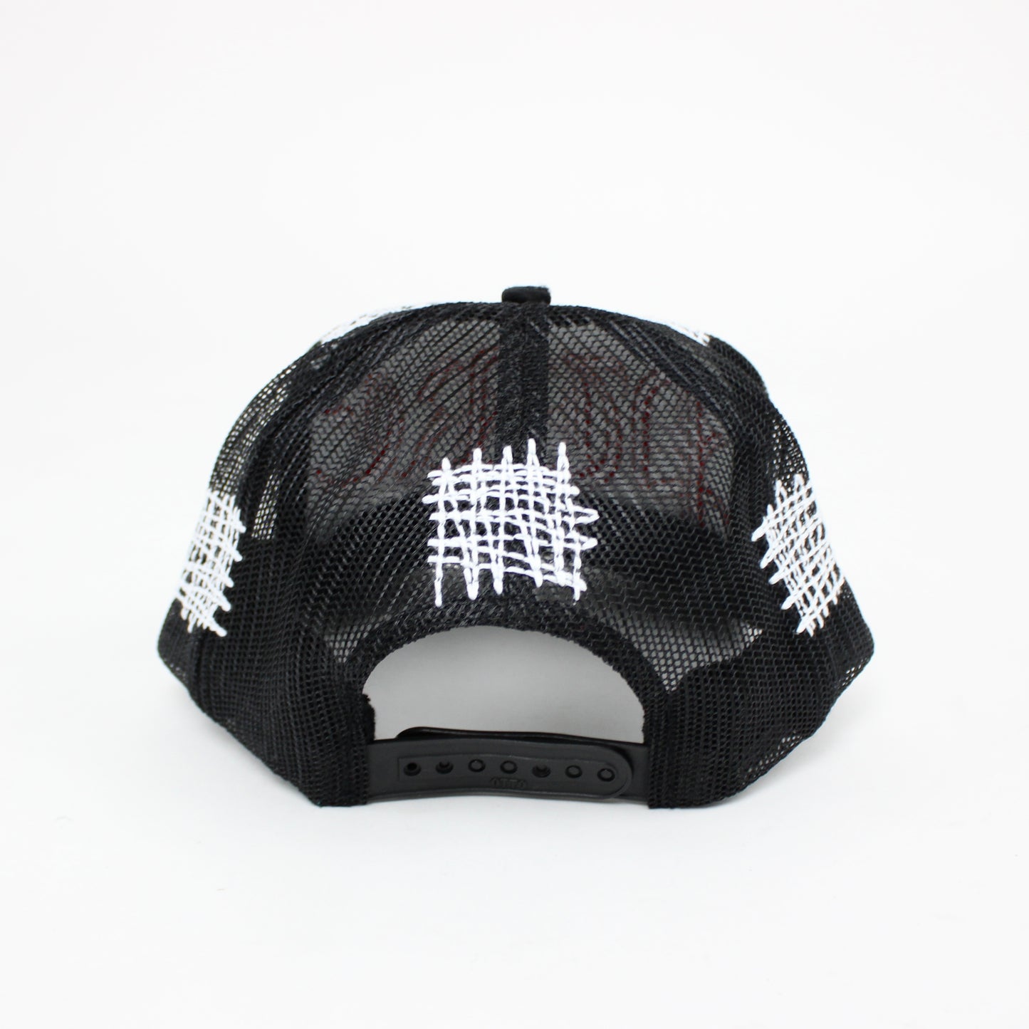 PAIN IS PURE 'PURE' LOGO NEEDLE REPAIR TRUCKER HAT BLACK/RED